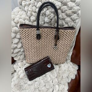 Brighton Rita Woven Jute Tote Bag with coordinating wallet